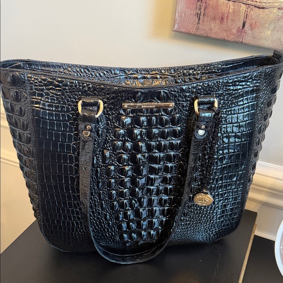 Brahmin Black Croc-Embossed Shoulder Bag